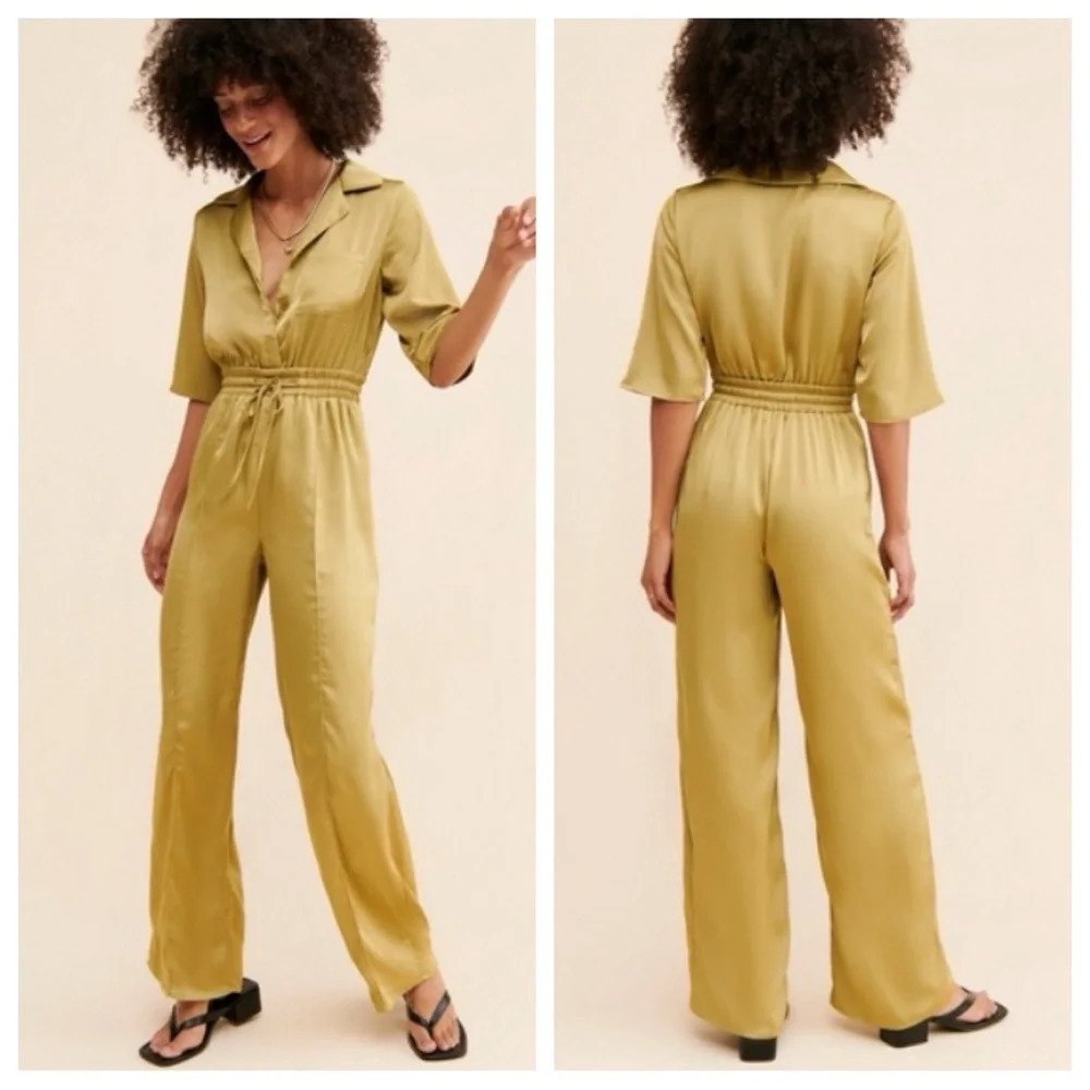 4th + Reckless Bethan Satin Coveralls Olive 33604